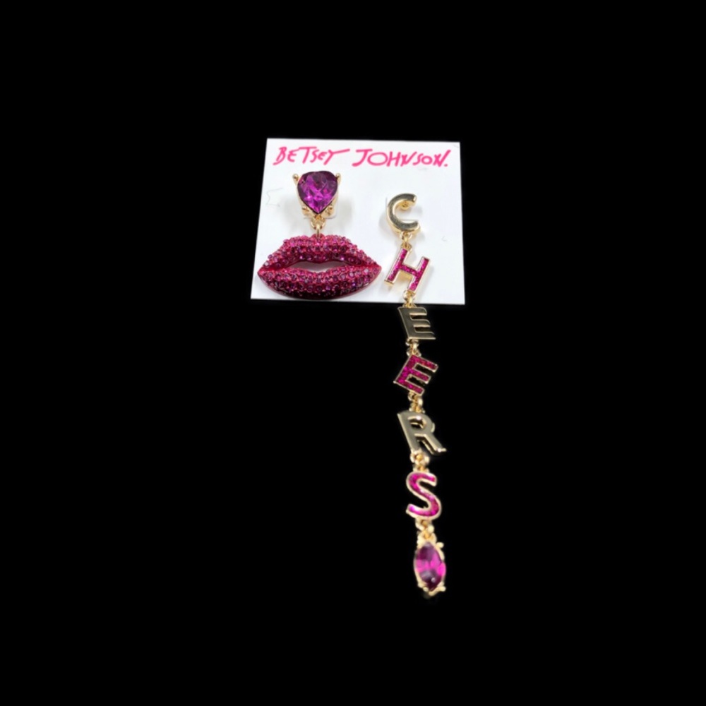 Betsey Johnson Lips & Cheers Mismatch Earrings - Picture 7 of 14